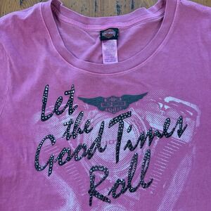 Harley-Davidson Womens 2XL‎ Mauve Let the Good Times Roll Rhinestone Graphic Tee